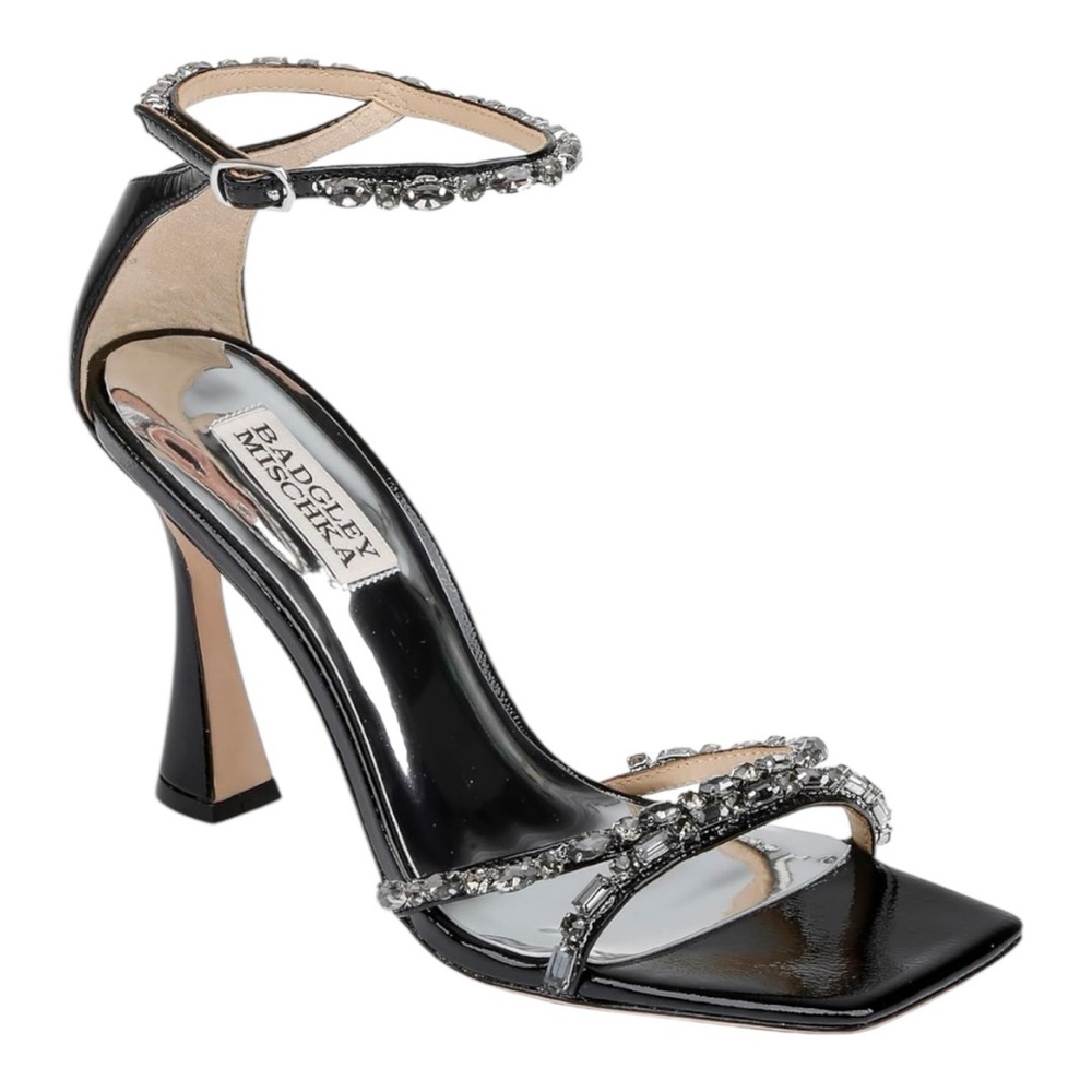 NEW Badgley Mischka Black Patent Jeweled Ziana Heels